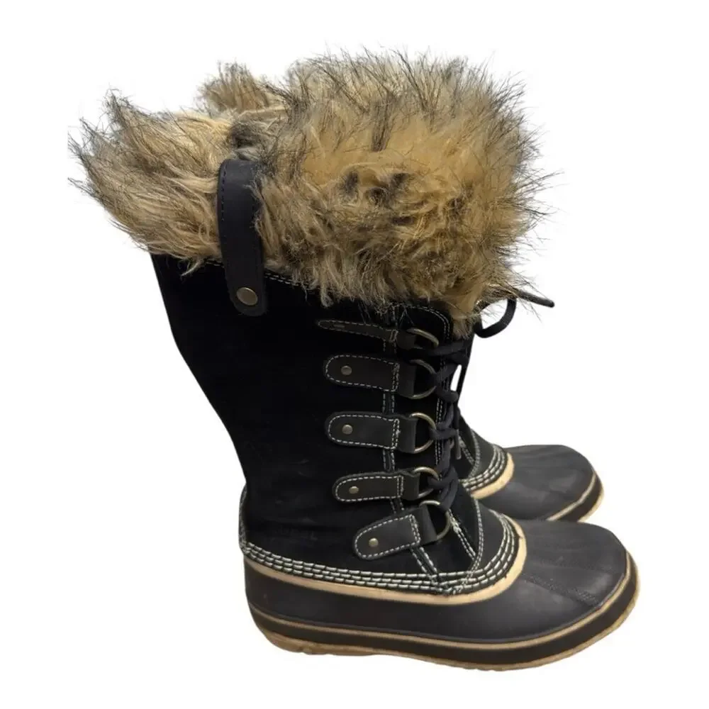 Sorel Joan of Arctic Winter Snow Boots Womens Size 7 Waterproof Black Leather